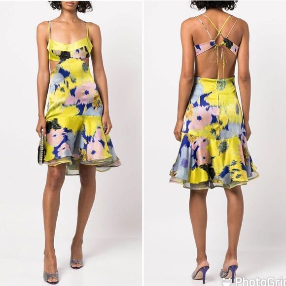 NEW Silvia Tcherassi Analissa Cut Out Silk Abstract Floral Dress Medium - Picture 14 of 14